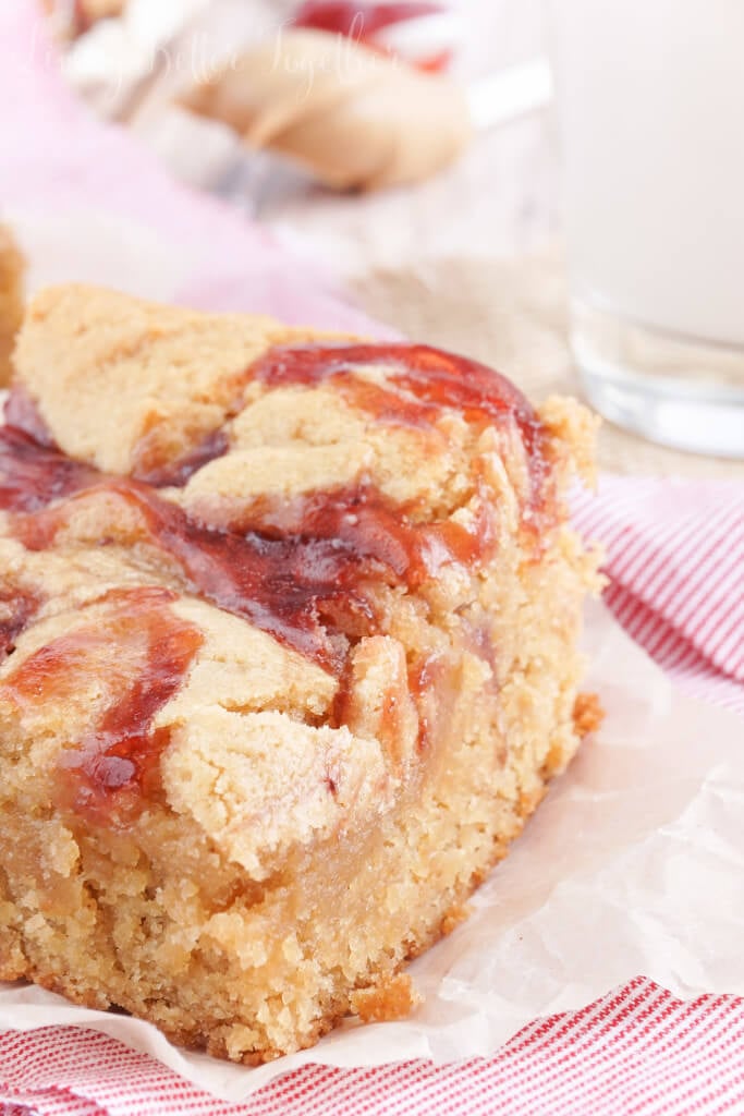 These Peanut Butter and Jelly Blondies are an easy dessert the whole family will love!