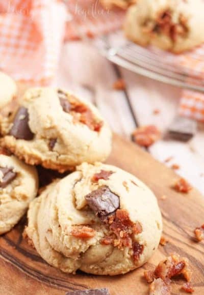 These Peanut Butter Bacon Chocolate Chunk Pudding Cookies are a chewy blend of sweet and salty. No chill time means they're ready in 30 minutes!