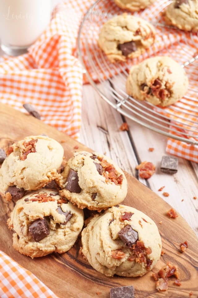 These Peanut Butter Bacon Chocolate Chunk Pudding Cookies are a chewy blend of sweet and salty. No chill time means they're ready in 30 minutes!