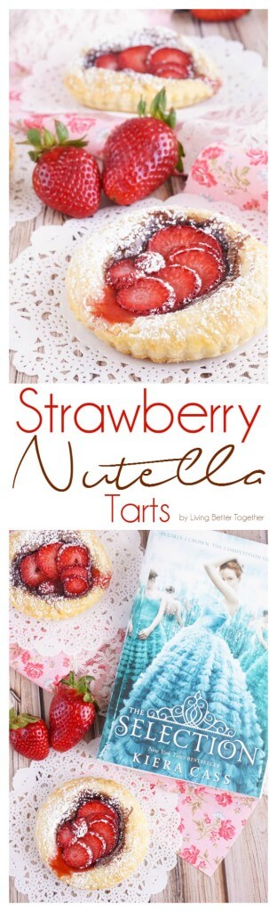 These Strawberry Nutella Tarts inspired by The Selection Series are so simple to make. Rich and creamy Nutella and tart strawberries in a flaky pastry dusted in sugar - they're absolutely divine!