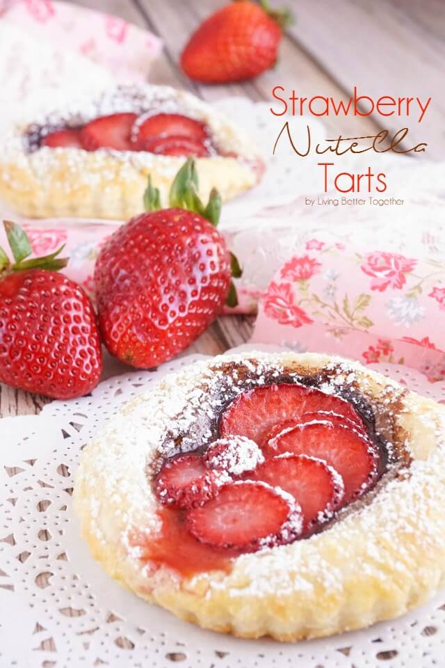 These Strawberry Nutella Tarts inspired by The Selection Series are so simple to make. Rich and creamy Nutella and tart strawberries in a flaky pastry dusted in sugar - they're absolutely divine!