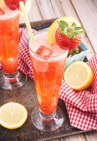 This Roasted Strawberry Lemonade is the perfect mix of bright lemons and sweet strawberries and just what you need on a summer afternoon!