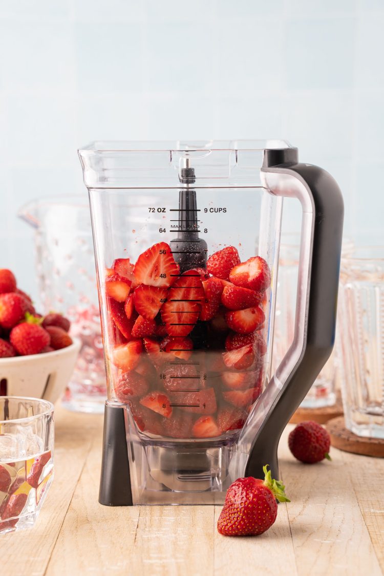 Strawberries in a blender.