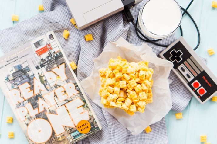 These Cap'n Crunch Treats are a fun twist on classic rice krispies treats and inspired by the book Ready Player One by Ernest Cline. They're the perfect fast dessert or afternoon snack and Cap'n Crunch lovers will go crazy over them!