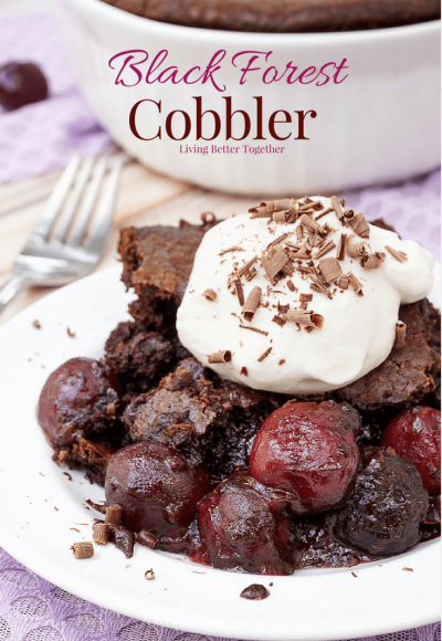 I loved this Black Forest Cobbler! It has a sweet cherry filling and a rich chocolate crust, I loved this new take on traditional cobbler!