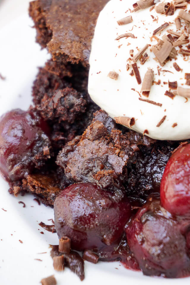 I loved this Black Forest Cobbler! It has a sweet cherry filling and a rich chocolate crust, I loved this new take on traditional cobbler!