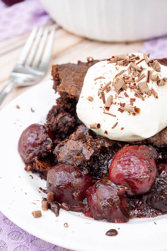 I loved this Black Forest Cobbler! It has a sweet cherry filling and a rich chocolate crust, I loved this new take on traditional cobbler!