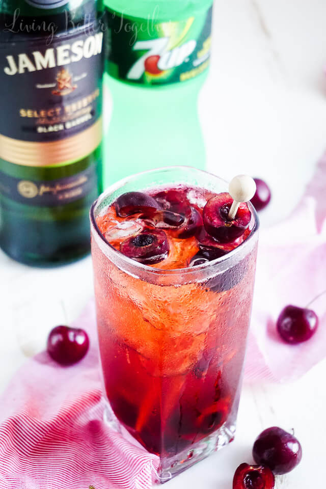 This Cherry 7 and 7 is a fun summer twist on the classic whiskey cocktail!