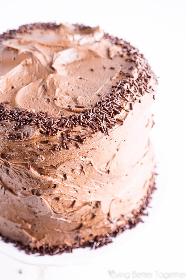 This Black Magic Chocolate Cake is three layers of moist chocolate cake wrapped in The Best Chocolate Buttercream makes this one decadent dessert!