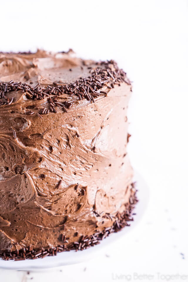 This Black Magic Chocolate Cake is three layers of moist chocolate cake wrapped in The Best Chocolate Buttercream makes this one decadent dessert!