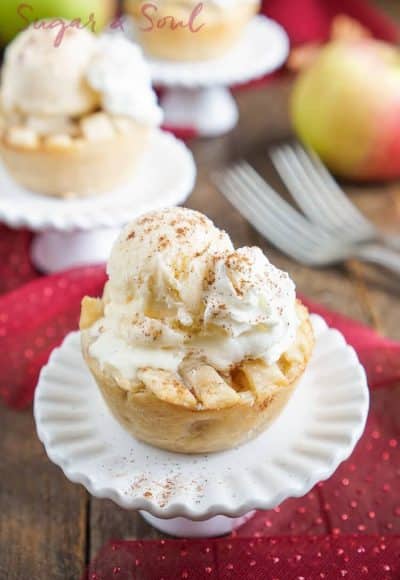 These Mini Apple Pies à la Mode are made with a premade pie crust and a sweet seasonal blend of apples and cinnamon.