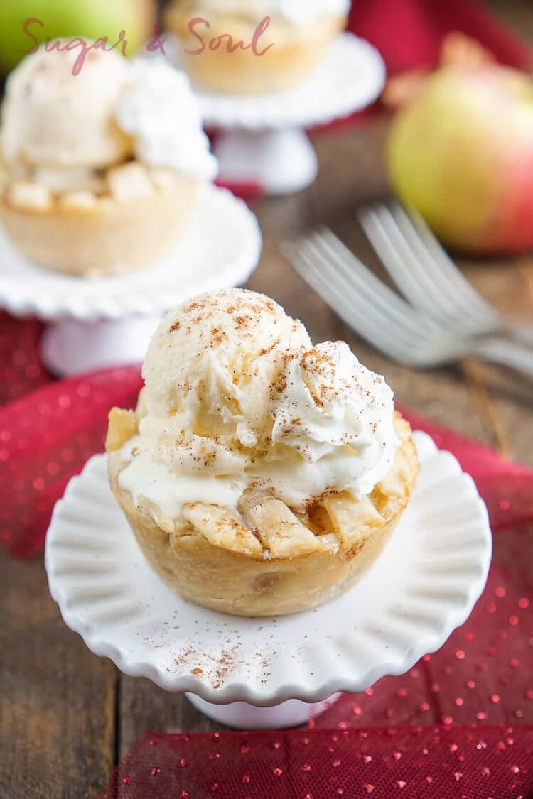 These Mini Apple Pies à la Mode are made with a premade pie crust and a sweet seasonal blend of apples and cinnamon.