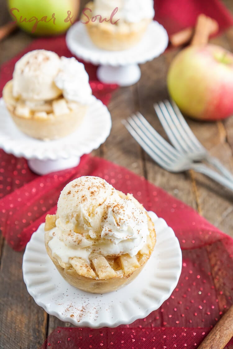 These Mini Apple Pies à la Mode are made with a premade pie crust and a sweet seasonal blend of apples and cinnamon.