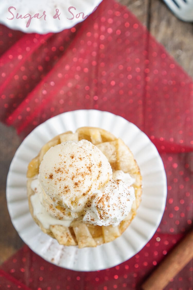 These Mini Apple Pies à la Mode are made with a premade pie crust and a sweet seasonal blend of apples and cinnamon.