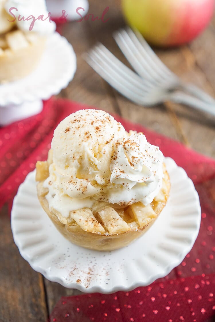 These Mini Apple Pies à la Mode are made with a premade pie crust and a sweet seasonal blend of apples and cinnamon.