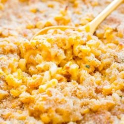 This One Dish Corn Mac and Cheese is loaded with cheese and sweet corn, it's an easy pasta dish that's perfect for potlucks and game days.