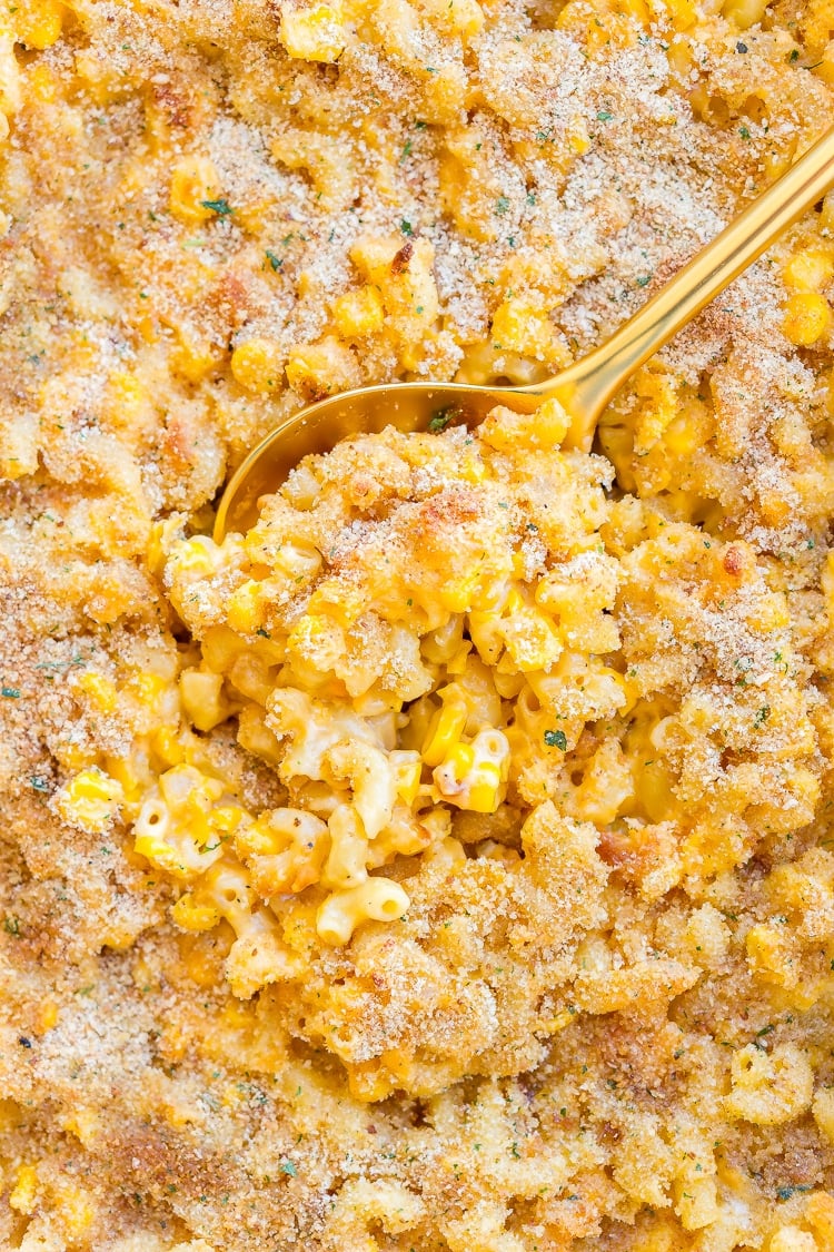 This One Dish Corn Mac and Cheese is loaded with cheese and sweet corn, it's an easy pasta dish that's perfect for potlucks and game days.