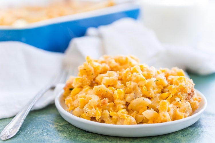This One Dish Corn Mac and Cheese is loaded with cheese and sweet corn, it's an easy pasta dish that's perfect for potlucks and game days.