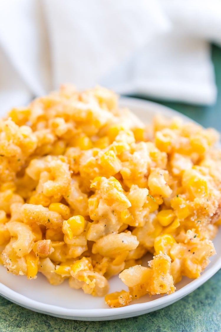 This One Dish Corn Mac and Cheese is loaded with cheese and sweet corn, it's an easy pasta dish that's perfect for potlucks and game days.