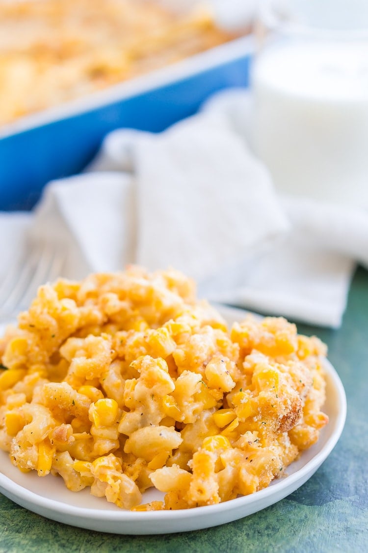 This One Dish Corn Mac and Cheese is loaded with cheese and sweet corn, it's an easy pasta dish that's perfect for potlucks and game days.