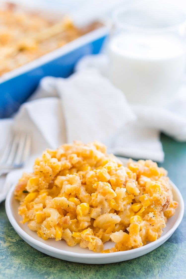 This One Dish Corn Mac and Cheese is loaded with cheese and sweet corn, it's an easy pasta dish that's perfect for potlucks and game days.