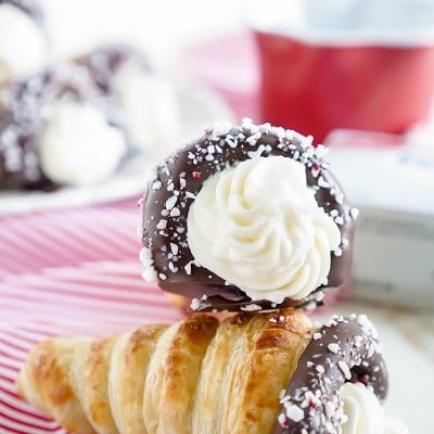 Two Peppermint Cream Horns stacked perpendicularly