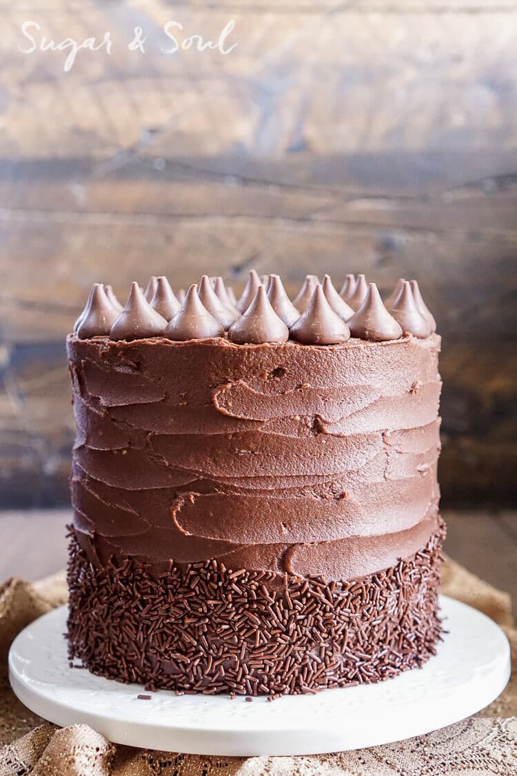 This Chocolate Pumpkin Cake is the ultimate pumpkin and chocolate combo for fall! Five layers of sweet and fluffy pumpkin cake wrapped in a whipped chocolate buttercream frosting!