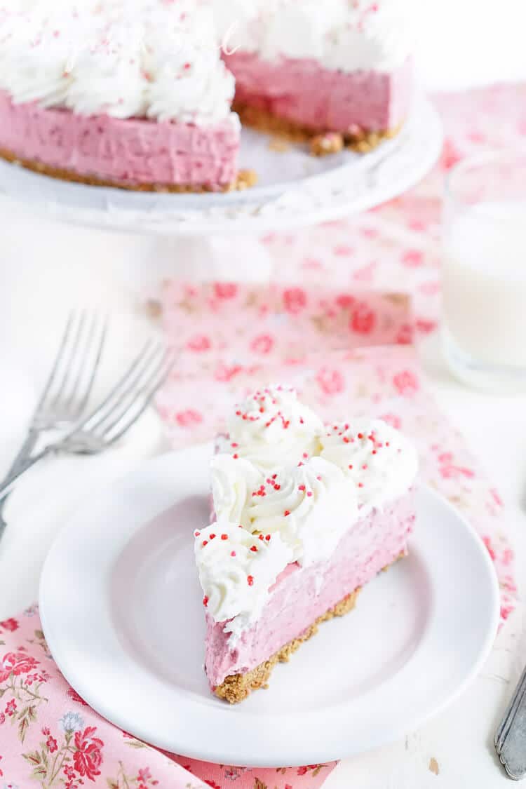 This No Bake Raspberry Cheesecake is light and creamy and loaded with tart raspberries!