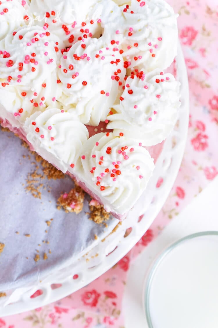 This No Bake Raspberry Cheesecake is light and creamy and loaded with tart raspberries!