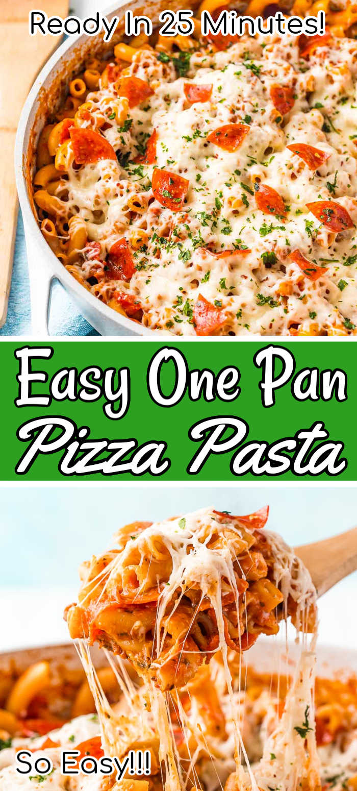 This One Pan Pizza Pasta is what weeknight dreams are made of! Pizza and pasta come together in an easy meal loaded with flavor that’s ready in less than 30 minutes and made in one pot!!!

It’s made with large elbow macaroni, pizza sauce, marinara sauce, mozzarella, pepperoni, and spices! And it only costs around $10 to make!!! via @sugarandsoulco