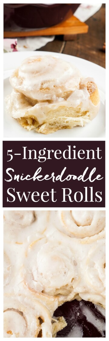 These 5-Ingredient Snickerdoodle Sweet Rolls easy to make and out-of-this-world-good! Sugar cookie dough rolled up in crescent rolls laced with cinnamon and topped with a sweet cinnamon sugar icing! They're ooey and gooey and ready in about 30 minutes making them perfect for holiday brunch!