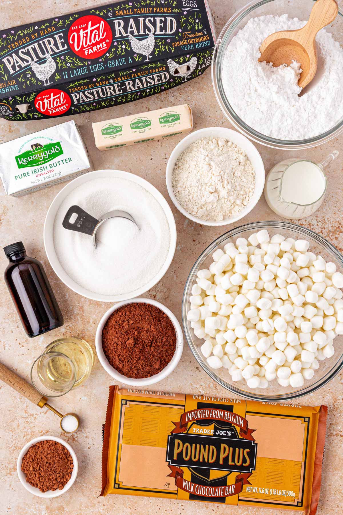 Ingredients to make Mississippi Mud Pie Brownies on a table.
