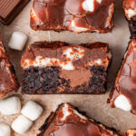 Mississippi Mud Pie Brownies sliced up on a table.