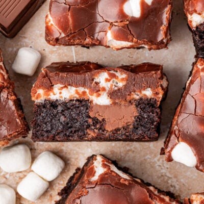 Mississippi Mud Pie Brownies sliced up on a table.