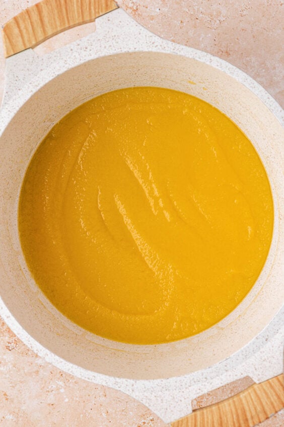 Melted butter and chocolate in a pot.