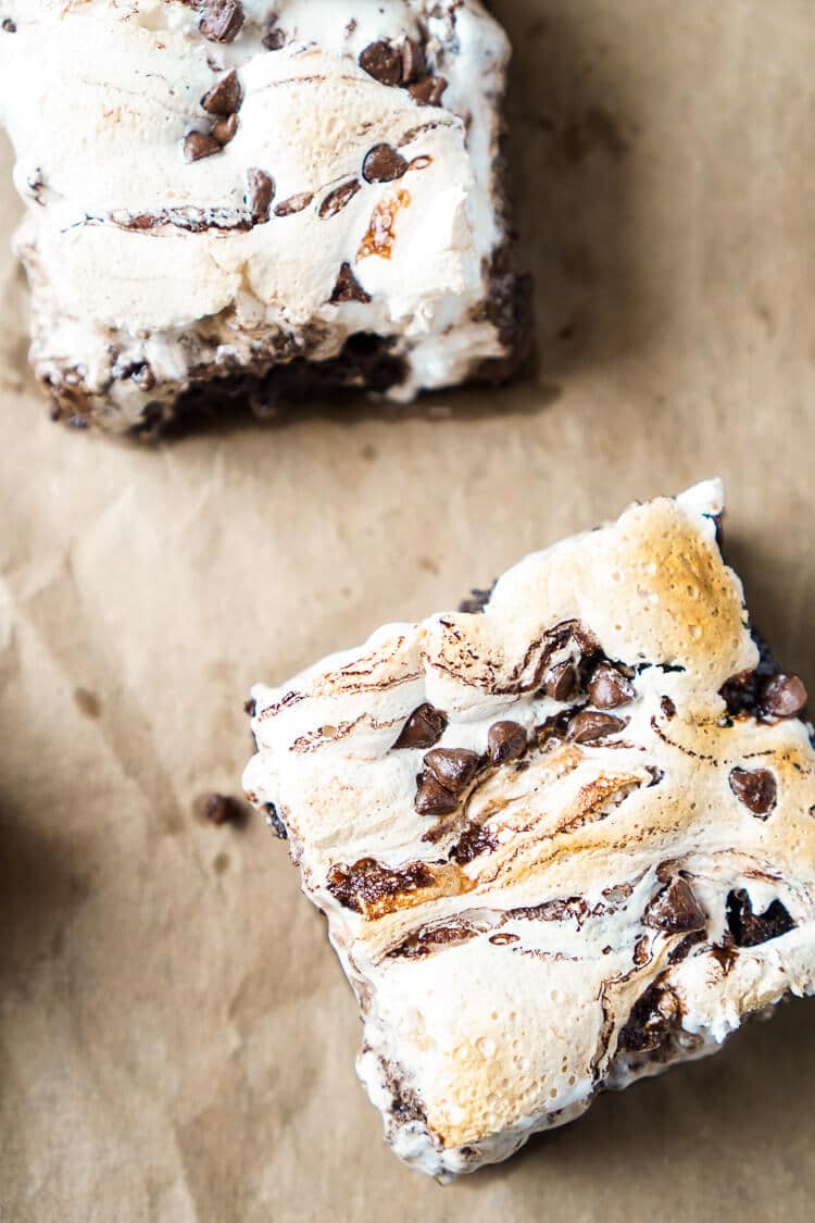 These Mud Pie Brownies are super easy to make thanks to a little cheat, but pack in the rich chocolate flavor with toasted marshmallow fluff!