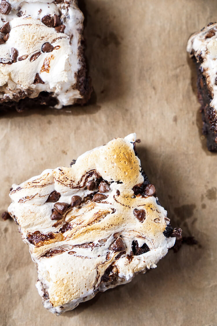 These Mud Pie Brownies are super easy to make thanks to a little cheat, but pack in the rich chocolate flavor with toasted marshmallow fluff!