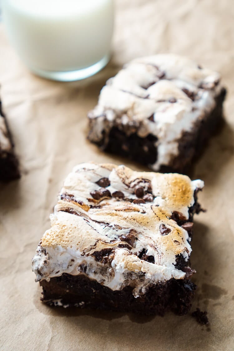 These Mud Pie Brownies are super easy to make thanks to a little cheat, but pack in the rich chocolate flavor with toasted marshmallow fluff!