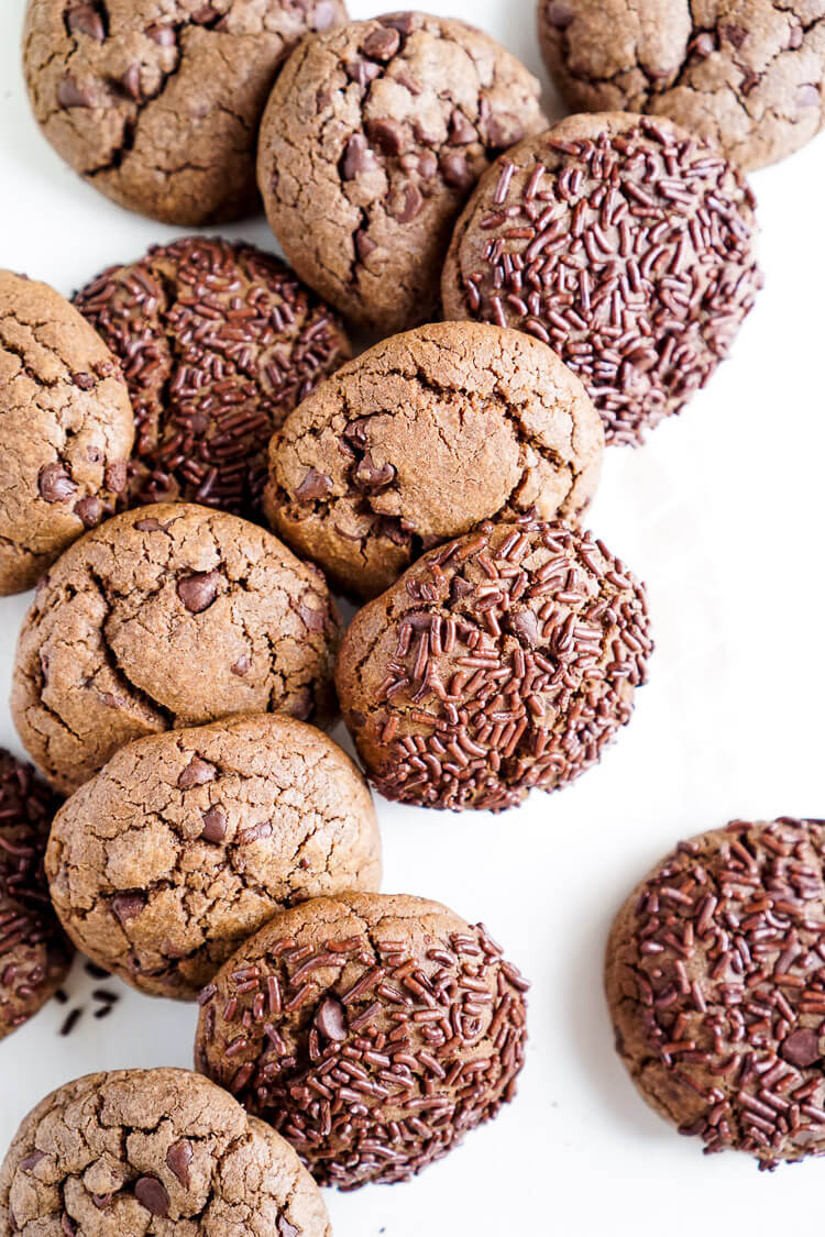 These Nutella Chip Cookies are simple, sweet, and loaded with mini chocolate chips. Nutella is blended right into the dough for a delicious flavor the whole family will love! No chill time and the first batch is read in less than 25 minutes!