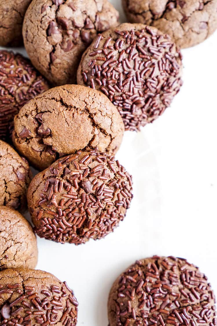 These Nutella Chip Cookies are simple, sweet, and loaded with mini chocolate chips. Nutella is blended right into the dough for a delicious flavor the whole family will love! No chill time and the first batch is read in less than 25 minutes!