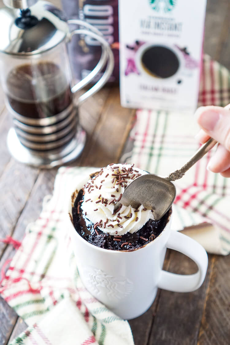 This Coffee Mug Cake is bold and rich and so easy to make! It's ready to eat in less than 5 minutes and loaded with notes of coffee, chocolate, and sugar!
