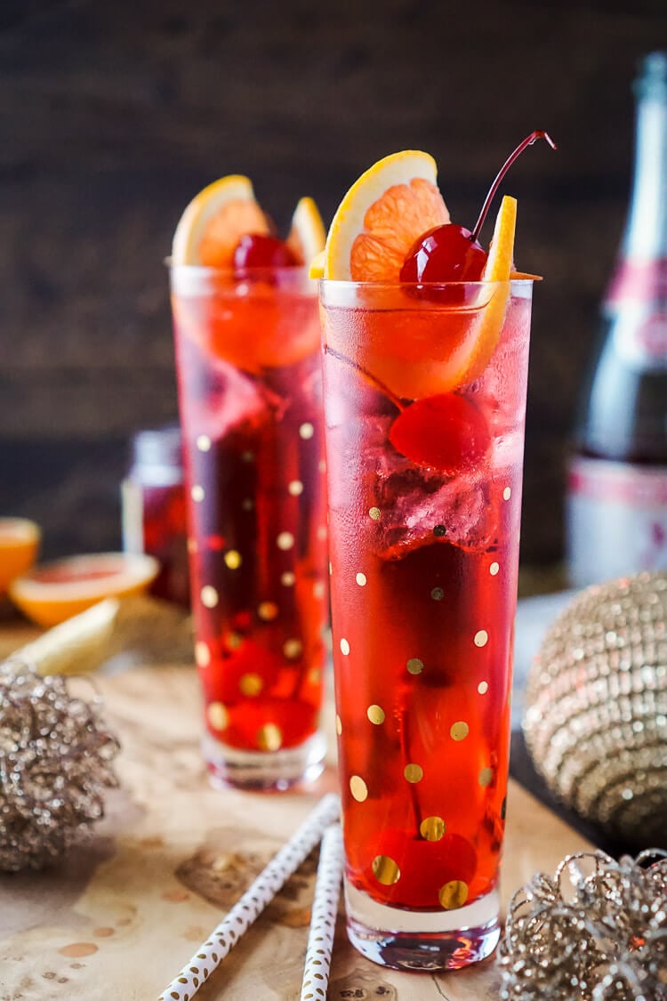 This Champagne Shirley Temple switches out soda for some bubbly for an adult twist on the classic drink recipe!