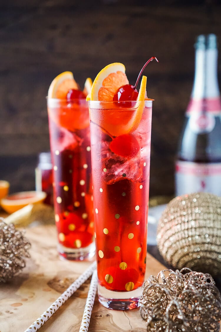 This Champagne Shirley Temple is the perfect holiday party drink!