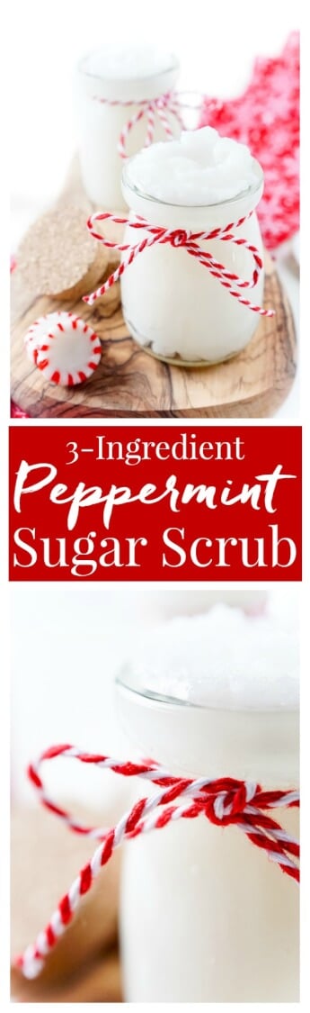 This 3-Ingredient Peppermint Sugar Scrub made my skin feel AMAZING! It's great for soothing tired muscles and reviving dry skin, it's also an easy DIY gift that can be made in less than 10 minutes!