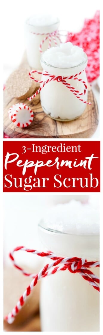 This 3-Ingredient Peppermint Sugar Scrub is great for soothing tired muscles and reviving dry skin, it's a great DIY gift that can be made in less than 10 minutes! via @sugarandsoulco