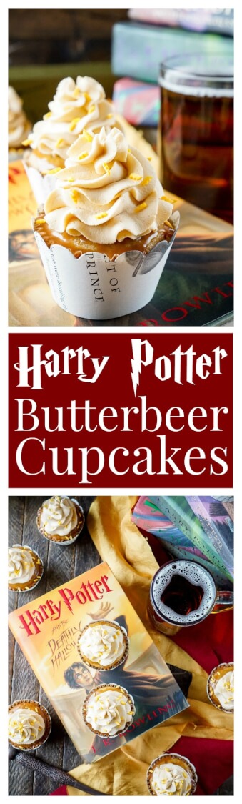 These Harry Potter Butterbeer Cupcakes will cast a spell on your taste buds and leave you in a state of geeky bliss! via @sugarandsoulco