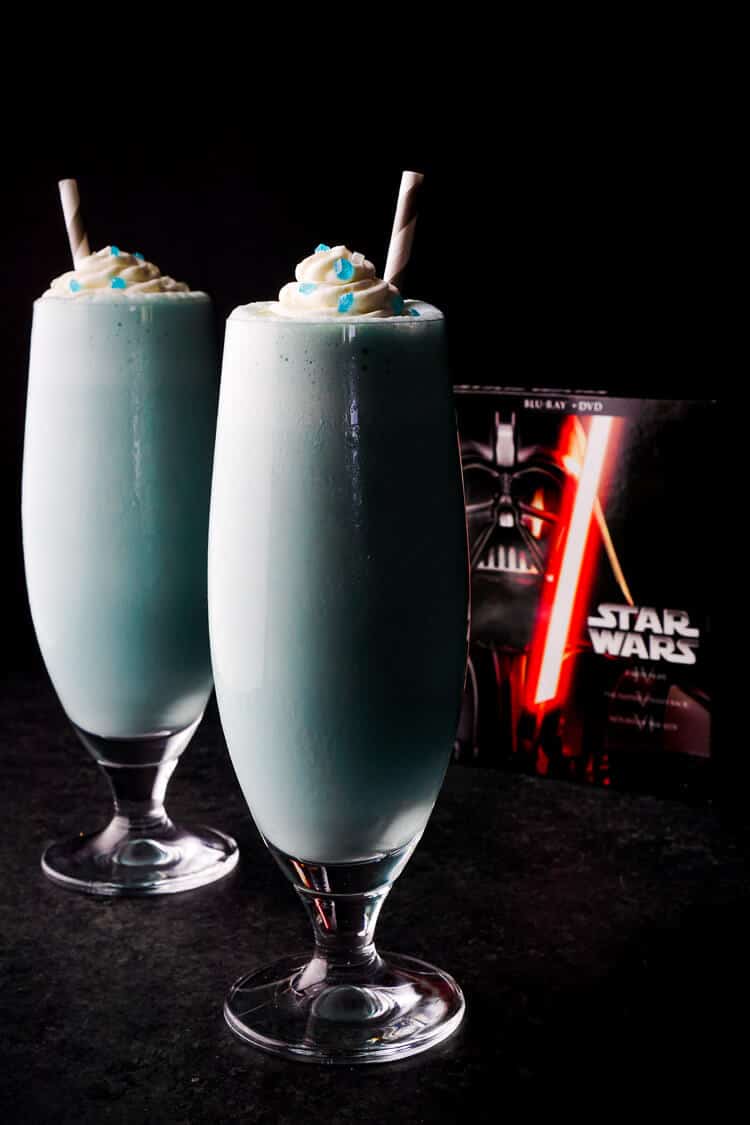 These Star Wars Blue Milkshakes are made with creamy vanilla ice cream and fresh blue milk from Tatooine. They're perfect for enjoying a Star Wars Marathon with or a great addition to a Star Wars Party! An EASY recipes that's ready in just 5 minutes!
