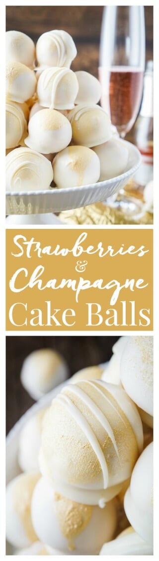 These Strawberries & Champagne Cake Balls are perfect for New Year's Eve, Valentine's Day, Bridal Showers and so much more! via @sugarandsoulco