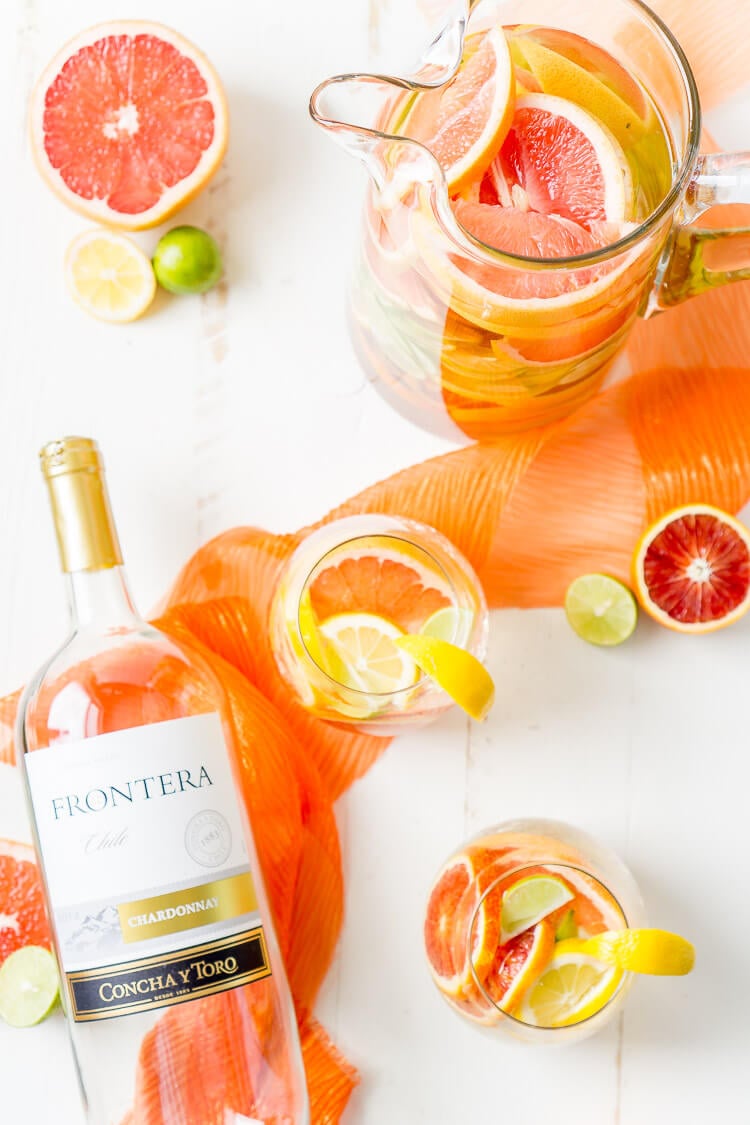 This Citrus Sangria is packed with fresh ruby red grapefruit, blood oranges, lemons, and key limes for a bright and zesty cocktail perfect for a party!