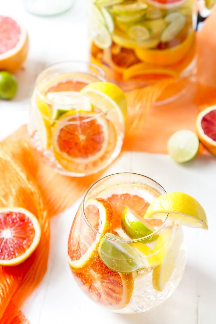 This Citrus Sangria is packed with fresh ruby red grapefruit, blood oranges, lemons, and key limes for a bright and zesty cocktail perfect for a party!